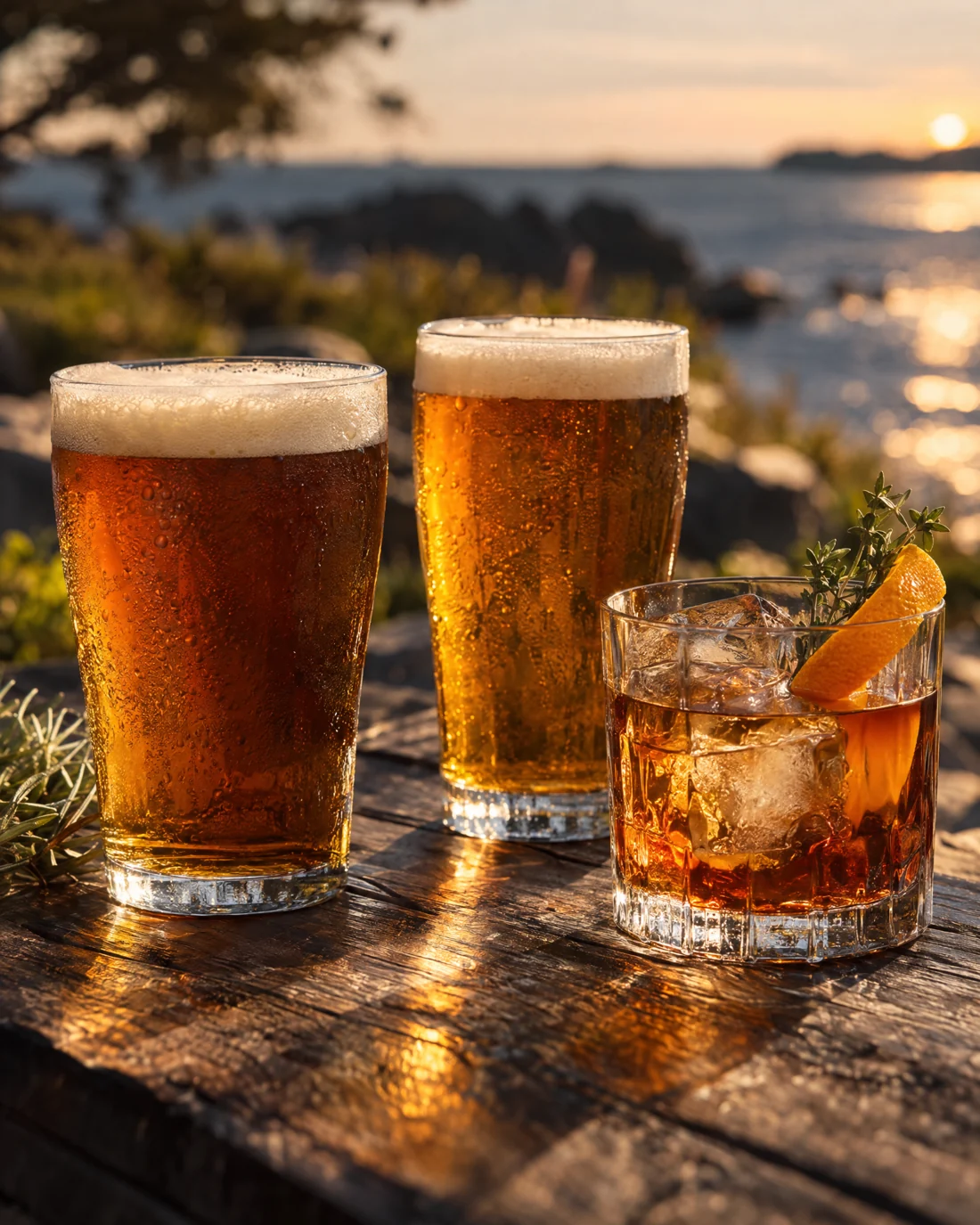 Amber craft beers and a handcrafted cocktail